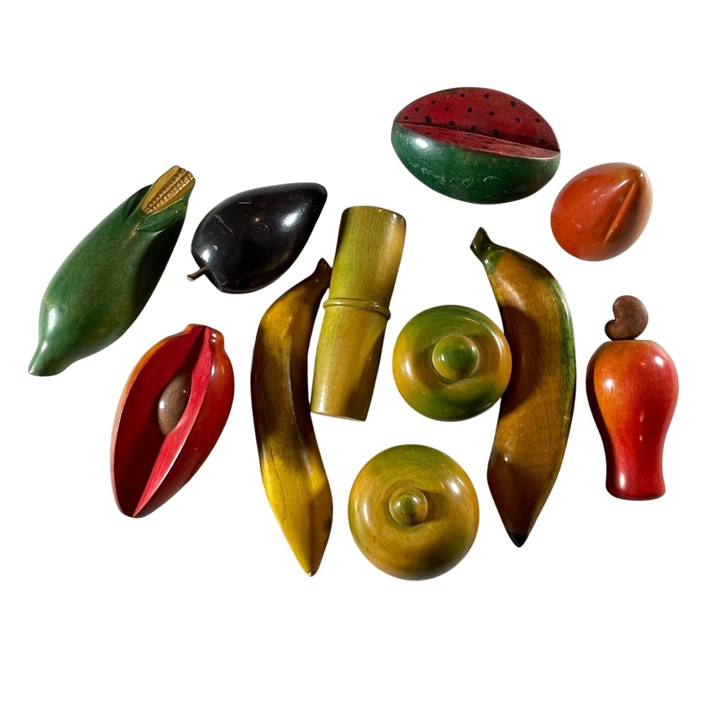 Hand‎ Carved Wooden Fruit Vegetable Set Kitchen Decor Miniature Display